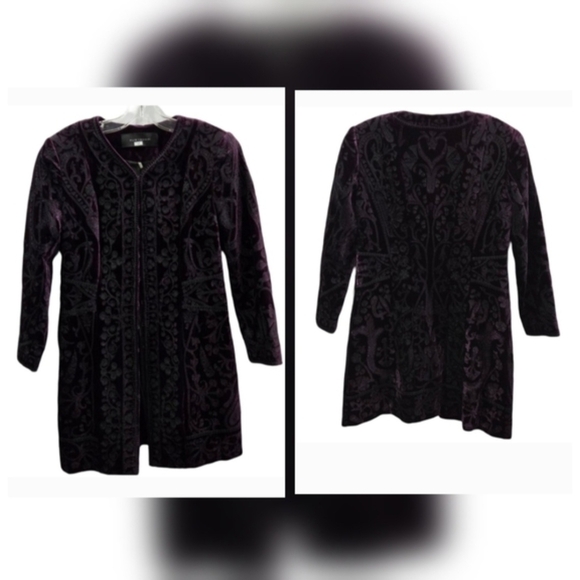 Elie Tahari Purple Velvet Embroidered Clasp-Up Jacket Size S - Picture 8 of 10